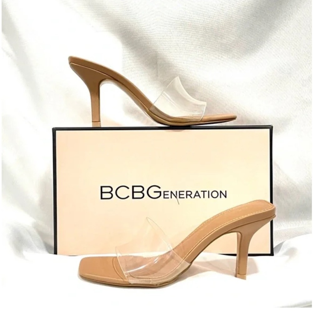 BCBGeneration Tan Heels with Clear Strap